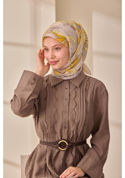 Silk Home Olinda İpek Eşarp 47003-35 Gümüş, Sarı, Koyu Gri, Butter Yellow