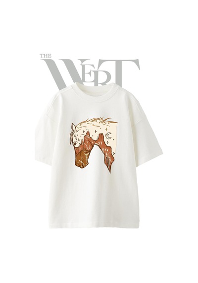 Thewert Western Horse Tasarım Baskılı Ünisex Beyaz Oversize T-shirt