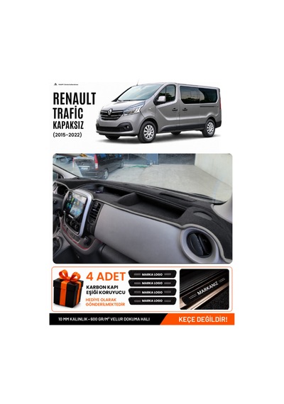 Renault Trafıc Kapaksız 2015-2022 Uyumlu Torpido Örtüsü, Torpido Kılıfı - Siyah Gri