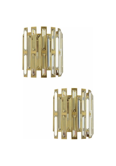 Gallıano Eskitme Boyalı Kristal Taşlı Modern Salon Aplik Seti Eskitme