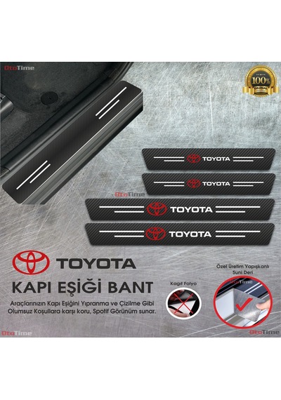 Toyota Uyumlu Logolu Karbon Kapı Eşiği Koruyucu Suni Deri 4'lü Set