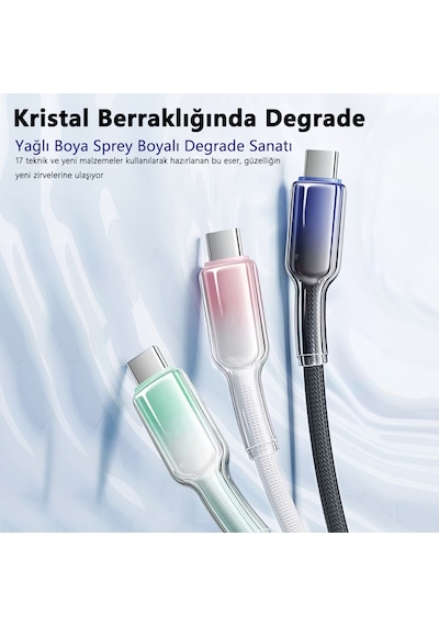 Siyah Nano Dokuma 65w Hızlı Şarj Kablosu 1 Metre Type C Bağlantı 100 Cm