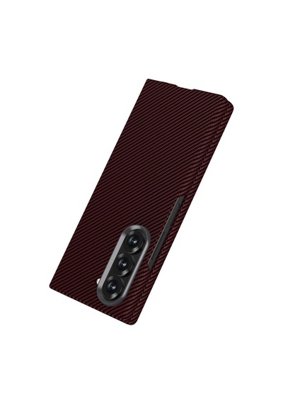 Galaxy Z Fold 6 Kılıf Kamera Korumalı Karbon Fiber Tasarımlı Arka Yüzey Hatreds Kıpta Karbon Kapak