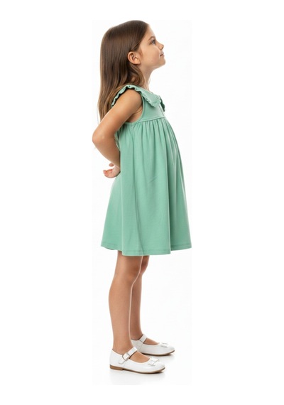 Toontoy Kids Toontoy Kız Çocuk Regular Fit Bebe Yaka Düğmeli Kısa Kollu Elbise 25049 Yeşil