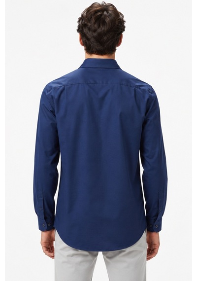 Lacoste Mens Slim Fit Navy Cotton Shirt Dar Kesim Erkek Gömlek Lacivert