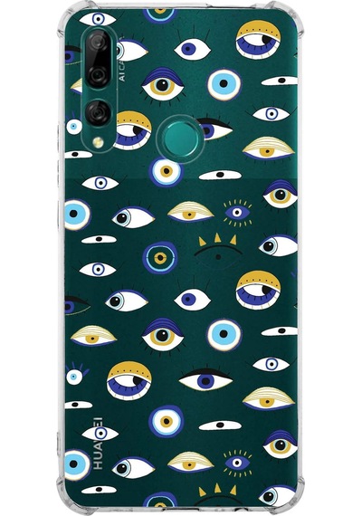 Prinrify Huawei Y9 Prime 2019 Uyumlu Nazar Boncuğu 2 Baskılı Şeffaf Köşe Korumalı Antişok Kılıf
