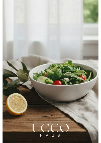 21 Cm Porselen Artisan Salata Meyve Sunum Kasesi - Yemek Makarna Tabağı beyaz