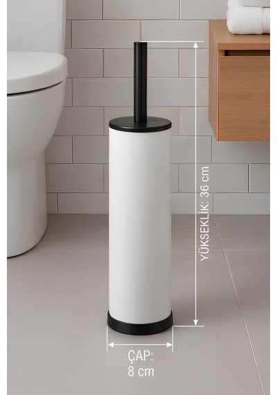 Sas Haus Metal Tuvalet Fırçası - Modern Banyo Klozet Fırça Takımı - Kapaklı Tasarım Titan Beyaz 7000 Beyaz