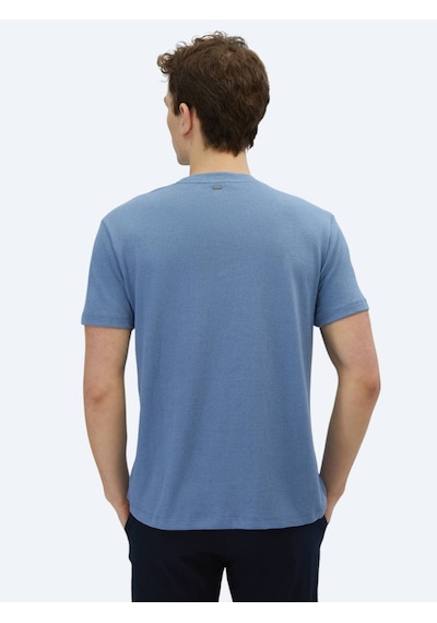 Kip Havacı Mavi Düz Bisiklet Yaka Pamuk Karışımlı T-shirt Havacı Mavi