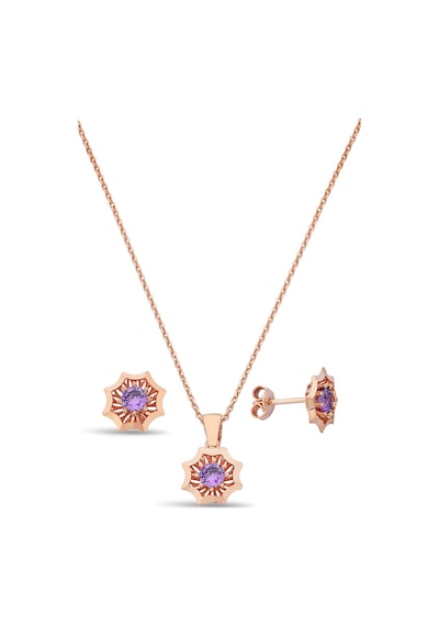 Argentum Concept 925 Ayar Gümüş Mor Taşlı Rose Çiçek Set - 67019202
