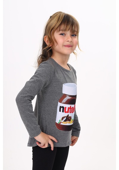 Toontoy Kids Toontoy Kız Çocuk Nutella Baskılı T-shirt Antrasit
