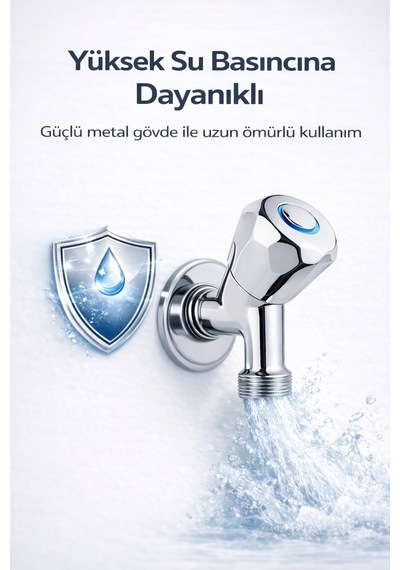 Çamaşır Makinesi Musluğu 1/2'' Krom Pirinç Dayanıklı Sızdırmaz Bulaşık Makinesi Uyumlu Metalik