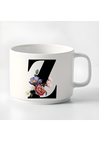 Duble Türk Kahvesi Fincanı & Espresso Z Baş Harf Küçük Kupa 180 Ml Beyaz