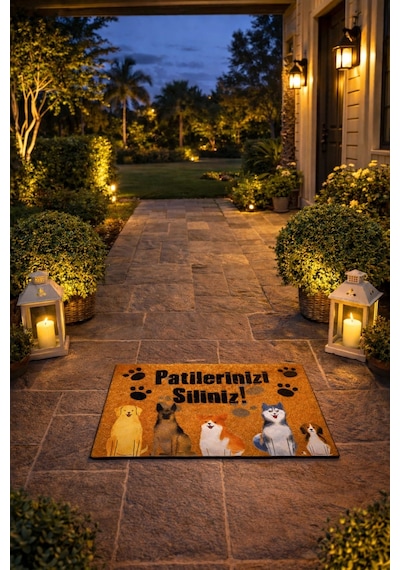 Esnature Köpek Desenli Patilerinizi Silin Yazılı Kapı Önü Paspası 45x70 Cm Çok Renkli
