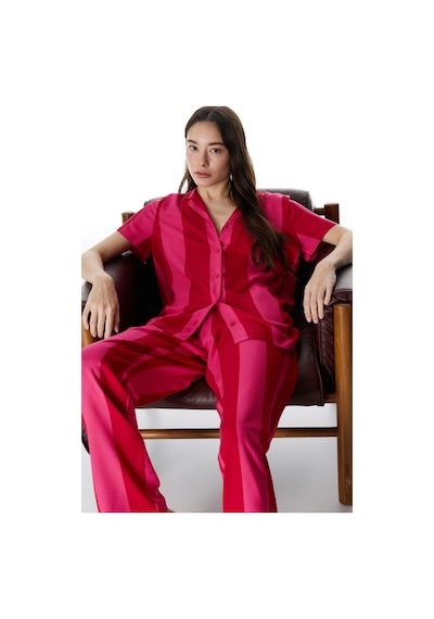 Penti Kırmızı For You Çizgili Düğmeli Gömlek Pantolon Pijama Takımı