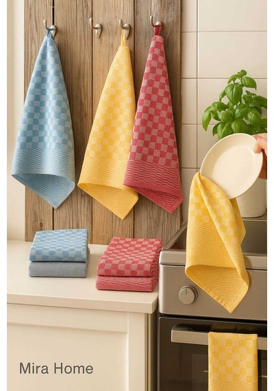 6lı Mutfak Kurulama Bezi 45x65 Cm Pötikare Desen 11