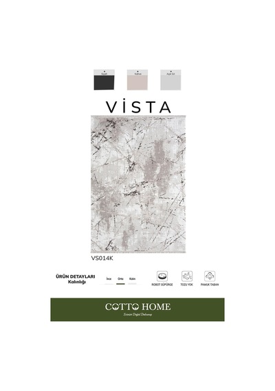 Vısta Vs014k Vızon Halı Modern Desen Antialerjik Pamuk Taban Yıkanabilir Salon Halısı Yatak Odası Vizon