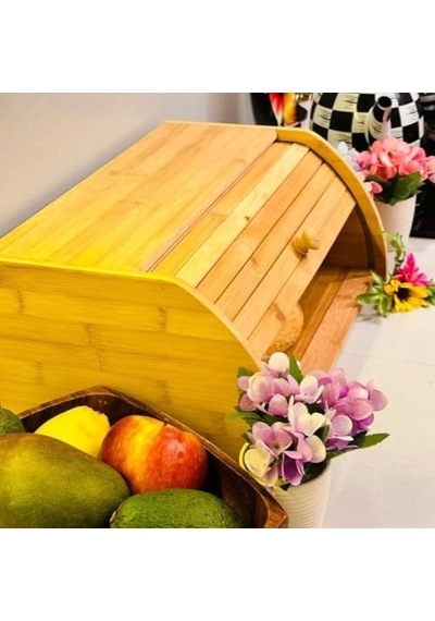 Doğal Bambu Demonte Ekmeklik, Ekmek Kutusu, Kayar Kapaklı, Geniş Hacimli, 38 X 23 X 19 Cm Açık Gri