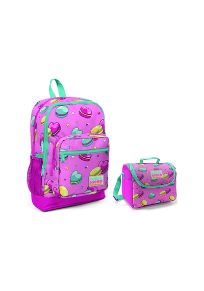 Coral High Pembe Makaron Baskılı Kız Çocuk İlkokul Çantası ve Bes