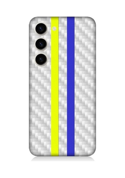 Samsung Galaxy S23 Plus Uyumlu Sarı Lacivert Metal Motif Desenli Silikon Kılıf