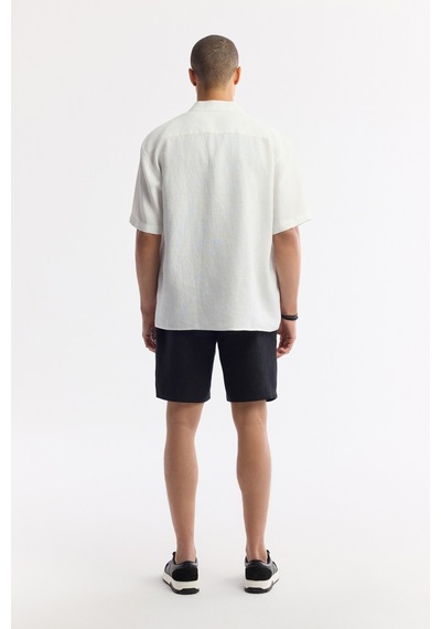 Avva Erkek Beyaz Apaj Yaka %100 Keten Kısa Kollu Oversize Fit Gömlek A51y2209