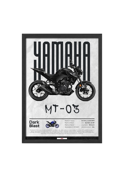 Yamaha Mt-03 Siyah Ahşap Çerçeveli Poster, Dekoratif Motosiklet Duvar Tablosu