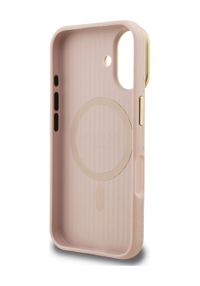 Apple Uyumlu iPhone 16 Kılıf Guess Lisanslı M-safe Şarj Özellikli Kamera Standlı Pu Deri Peony Kapak Pembe