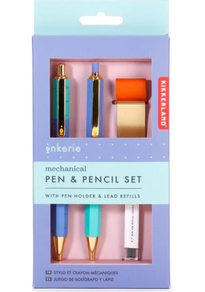 Kikkerland Inkerie 0.7 Mm Mekanik Uçlu Kalem & Tükenmez Kalem & Klips Seti Çok Renkli