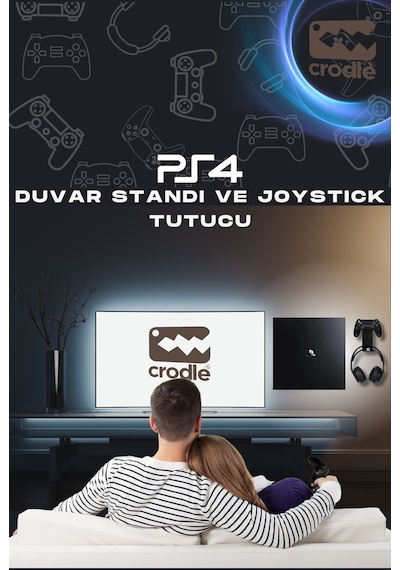 2'li  Ps4 Slim Ve Ps4 Pro Için Duvar Standı Ve Joystick Konsol Tutacağı Kırılmaz Stand Yerden Tasarruf Gaming Aksesuar