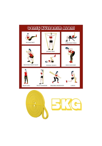 5kg Barfiks Lastiği Gym Resistance Band Antrenman Kas Geliştirme Bandı Sarı Hafif
