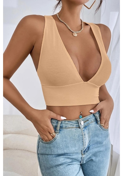 Terapi Men Kadın Krem Çapraz Sırt Detaylı Crop Top Bluz Krem