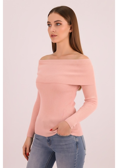 Armonika Kadın Pudra Madonna Yaka Triko Kazak Arm-26k136062