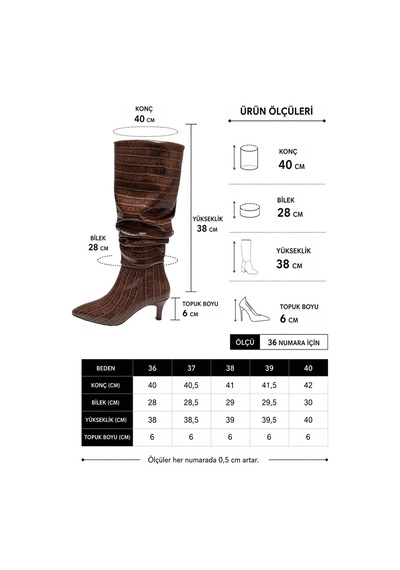 Asmi Shoes Kadın Oslo Kahve Kroko Topuklu Körüklü Şık Tarz Günlük Rahat Çizme