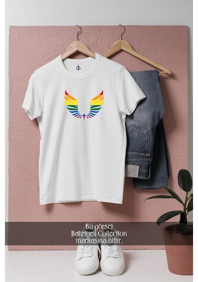 Oversize Wings Lgbt Colors Tasarımlı Unisex T-shirt Beyaz