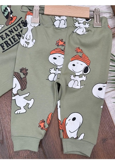Bisiklet Yaka Peanuts Baskılı Alt Üst 2'li Pijama Takımı 4bb2 Yeşil