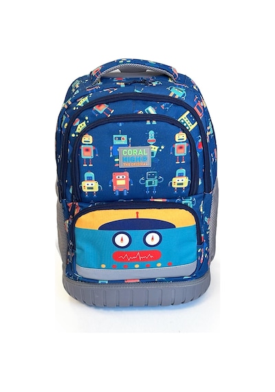 Coral High Kids Robot Desenli, Lacivert Renkli, İki Kademeli Çekçekli, Sırt Ve Okul Çantası 24025