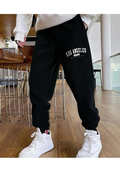 Siyah Unisex La Baskılı Jogger Eşofman Altı Siyah