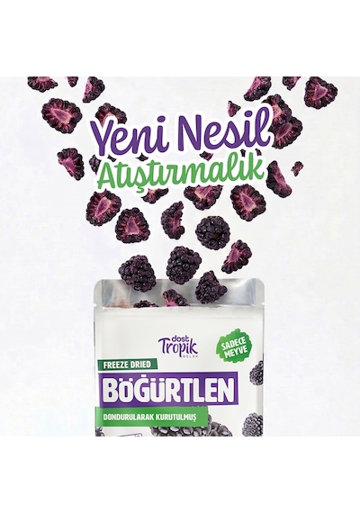 Dondurularak Kurutulmuş Böğürtlen 18 G Freeze Dried Meyve Cipsi Çıtır Meyve Kurusu 4 Adet