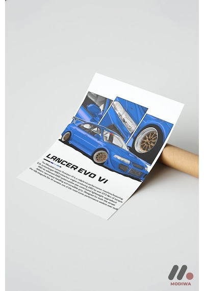 Mitsubishi Lancer Evo Vı Jdm Poster, Çerçevesiz Yüksek Kalite Duvar Afişi - Oto Severlere Özel Hediy