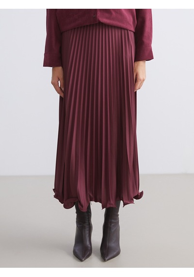 Lcw Modest Bordo Beli Lastikli Şifon Pileli Etek