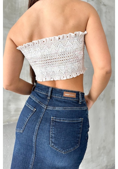 HLT Jeans Koyu Mavi Kadın Regular Fit Yüksek Bel Orta Boy Denim Kot Etek Alice-4006 Koyu Mavi