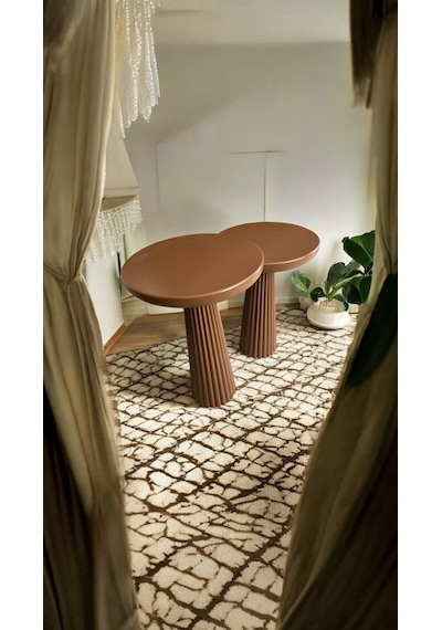 Wood Wooden Ahşap Kahverengi Renk 2'li Set Mantar Yan Sehpa