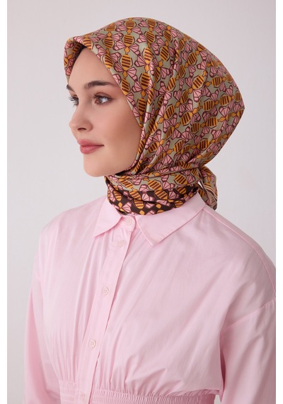 Belli Geometrik Desen %100 Twill İpek Eşarp Be03 Mint Yeşili