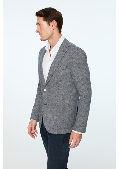Morven Erkek Lacivert Örme Trend Desenli Slim Fit Mono Yaka Ceket 26ms002014200 Lacivert