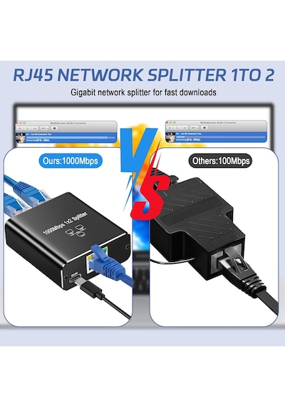 Ethernet Splitter 1 İla 2, Gigabit Ağ Bölücü, Rj45 Lan İnternet Bölücü, Bilgisayar, Anahtar, Yönlendirici, Adsl, Set Üstü Kutu, Dijital Tv Aynı Anda Çalışıyor İçin Laı Splitter