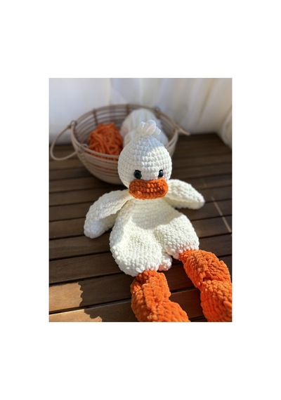 El Örgüsü Amigurumi Ördek Uyku Arkadaşı Krem