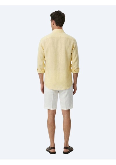 Kip Sarı Regular Fit Uzun Dokuma Casual Pamuk Karışımlı Gömlek