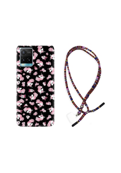 Vivo Y21 Kılıf Rasta Boyun Askılı Unicorn Flowers 1406