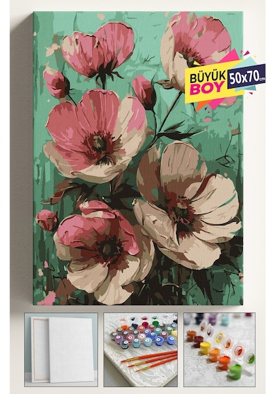 Sayılarla Boyama Seti Numaralı Tuval Fırça Boya Dahil Kasnaklı Set 50x70 Cm - Pembe Begonvil