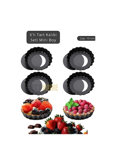 6 Lı Set Mini Boy Tart Kalıbı Çıkartılabilir Tabanlı Turta Kalıbı Karbon Çelik Kek Kalıbı 10 Cm Siyah